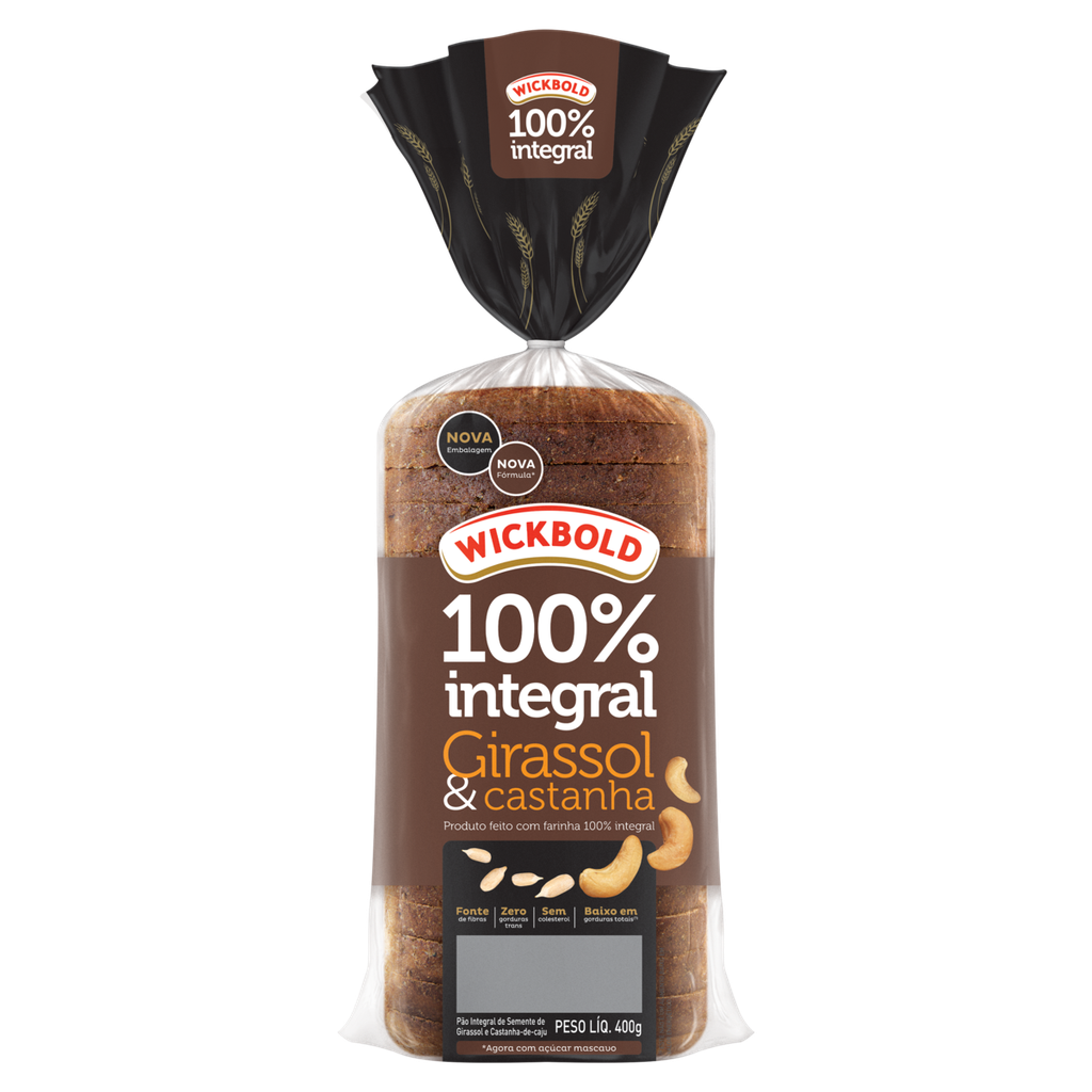 PÃO DE FORMA 100% INTEGRAL GIRASSOL E CASTANHA WICKBOLD 400G