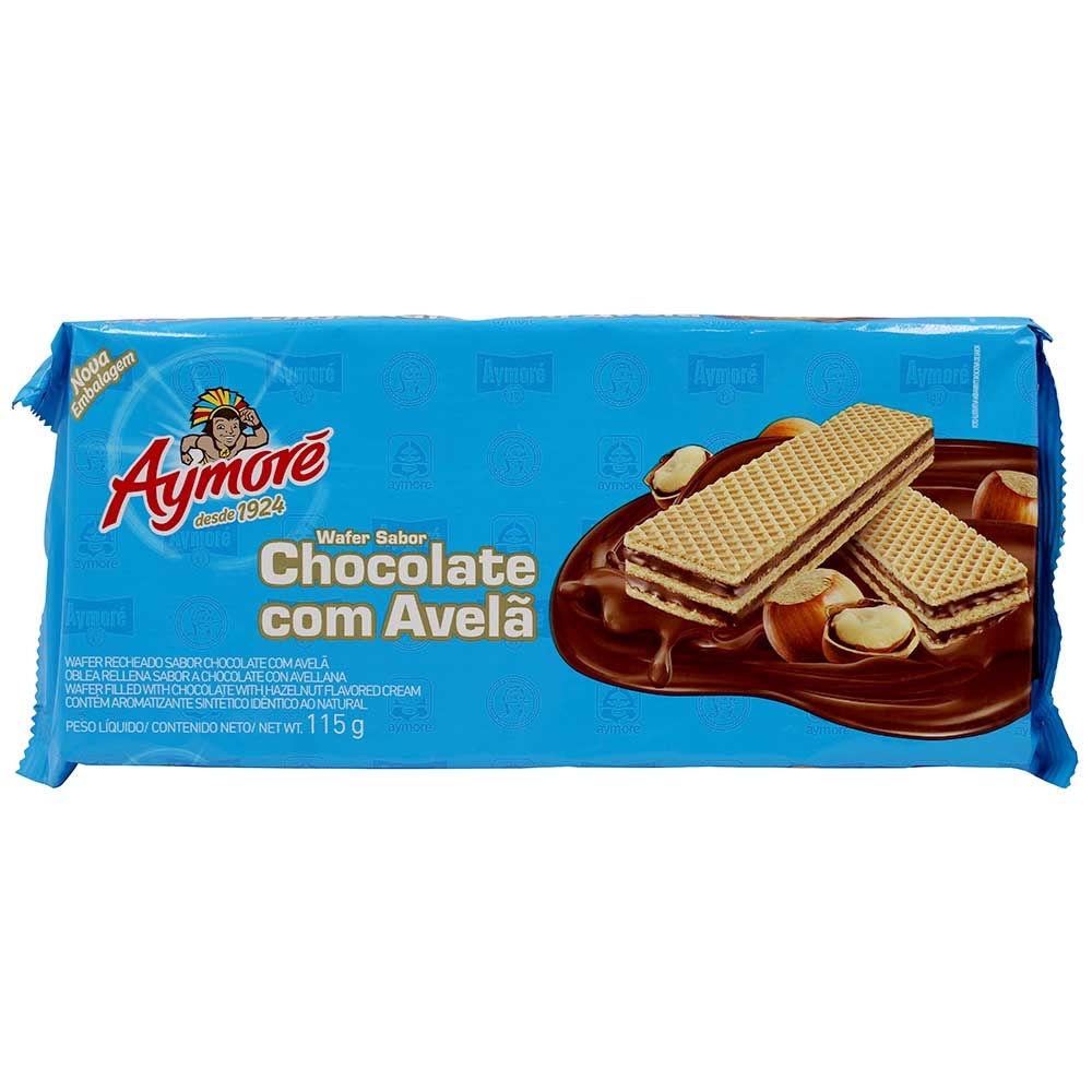 BISCOITO WAFER DE CHOCOLATE E AVELÃ AYMORÉ 115G