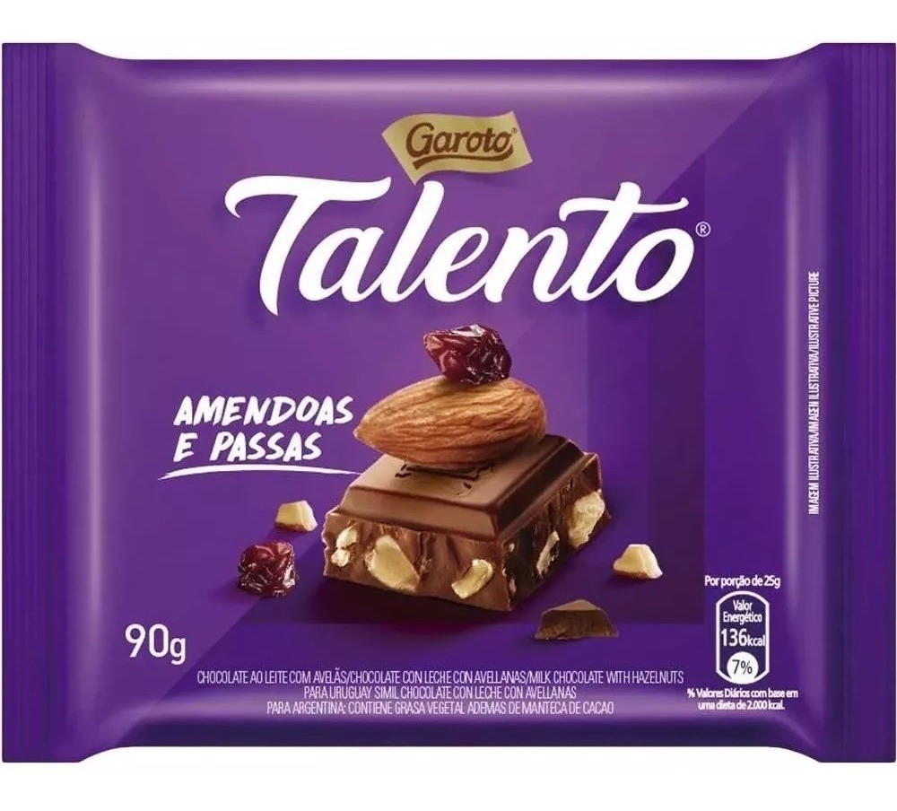 CHOCOLATE GAROTO TALENTO AMENDOAS/PASSAS - 90G