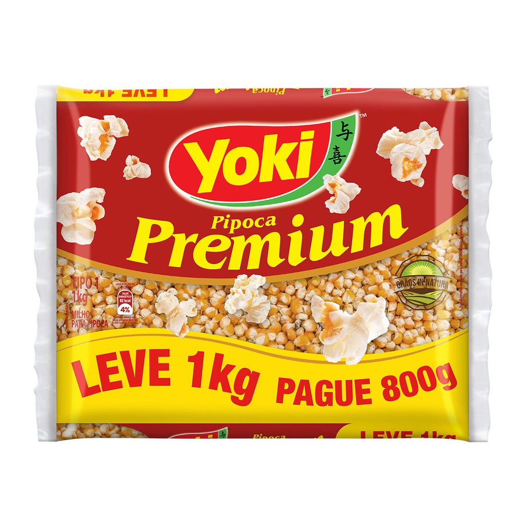 MILHO DE PIPOCA PREMIUM YOKI LEVE1KG PAGUE800G